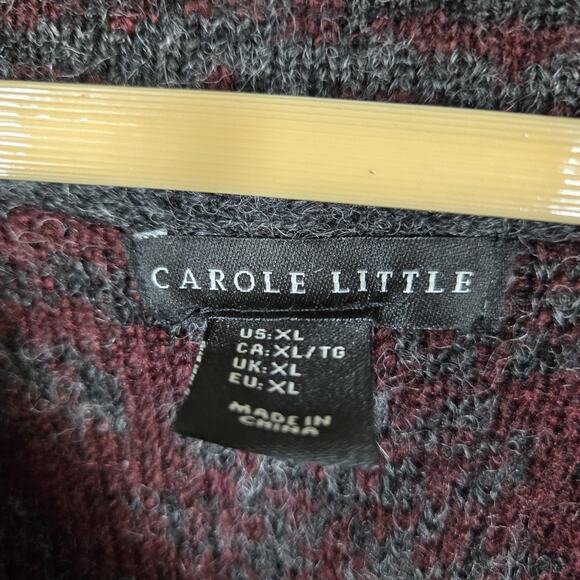 Carole Little Cardigan sz XL Burgandy Gray Heather Chunky One Button - Picture 10 of 13